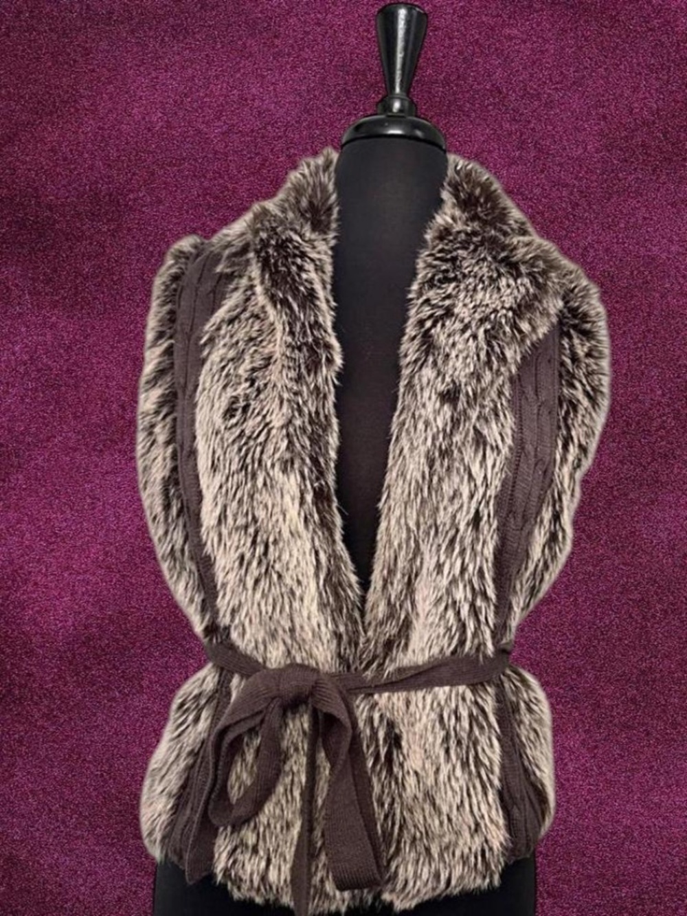 Gray XOXO Faux Fur Vest with Tie Waist